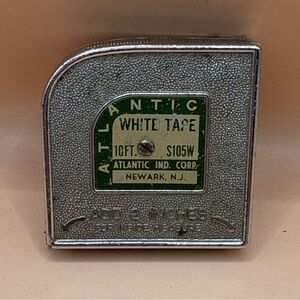 Vintage Atlantic S105W 10 ft White Tape Metal Measuring Tape Standard Newark NJ